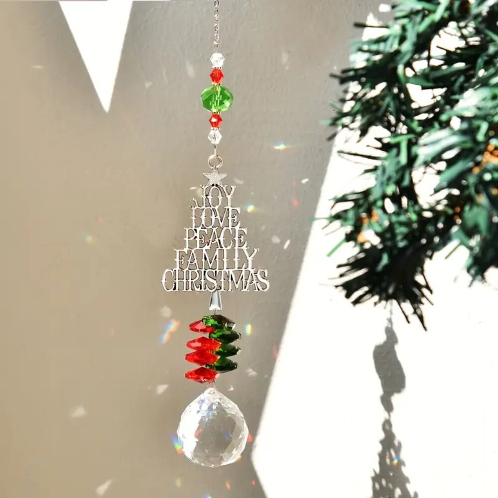 Crystal Suncatcher Christmas Tree Ornament - Love Joy Peace Family Christmas